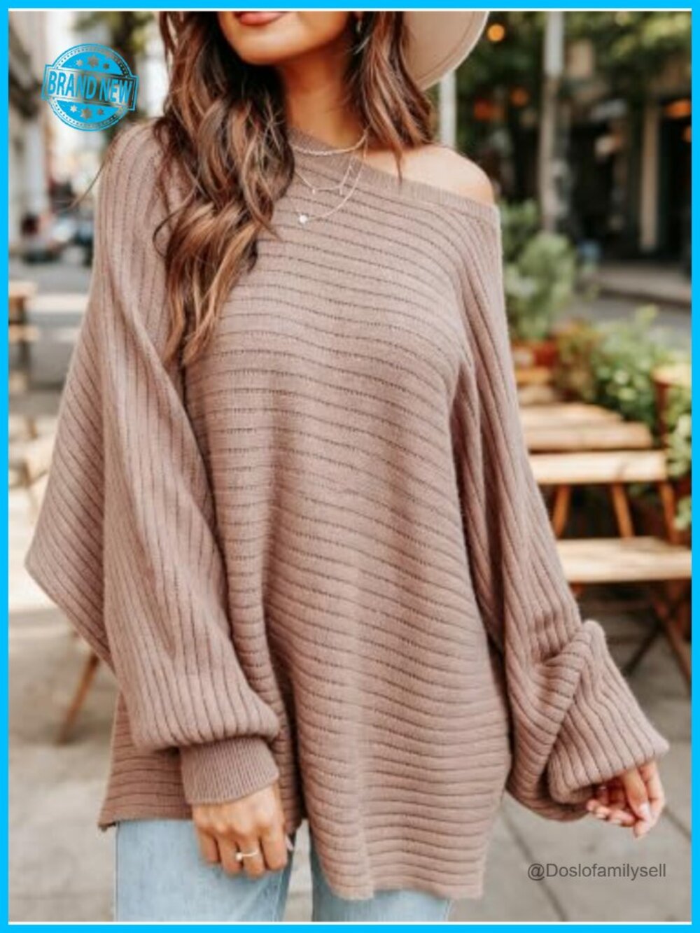 Women's Oversized Off the Shoulder Sweater Batwing Sleeve Casual Pullover